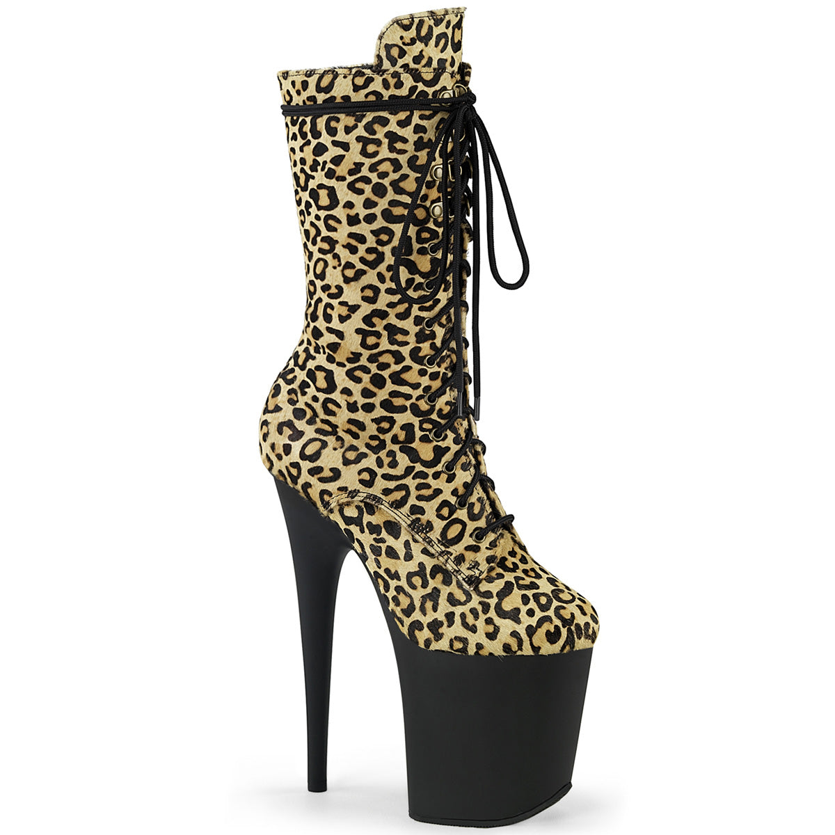 FLAMINGO-1050LP Strippers Heels Pleaser Platforms (Exotic Dancing) Leopard Print Pony Hair/Blk Matte