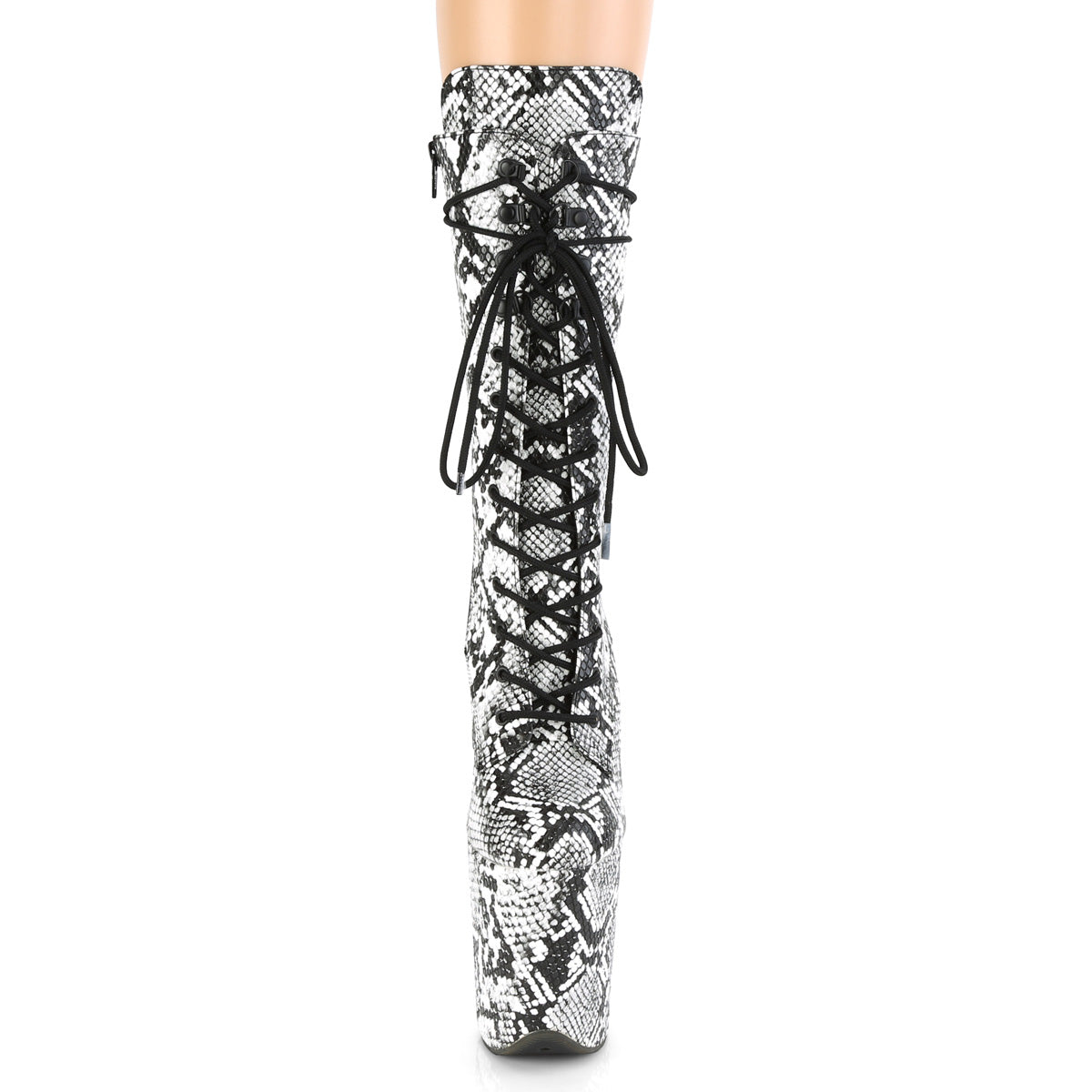 FLAMINGO-1050SP Pleaser Black-White Snake Print/Black-White Snake Print Platform Shoes [Pole Dancing Ankle Boots]