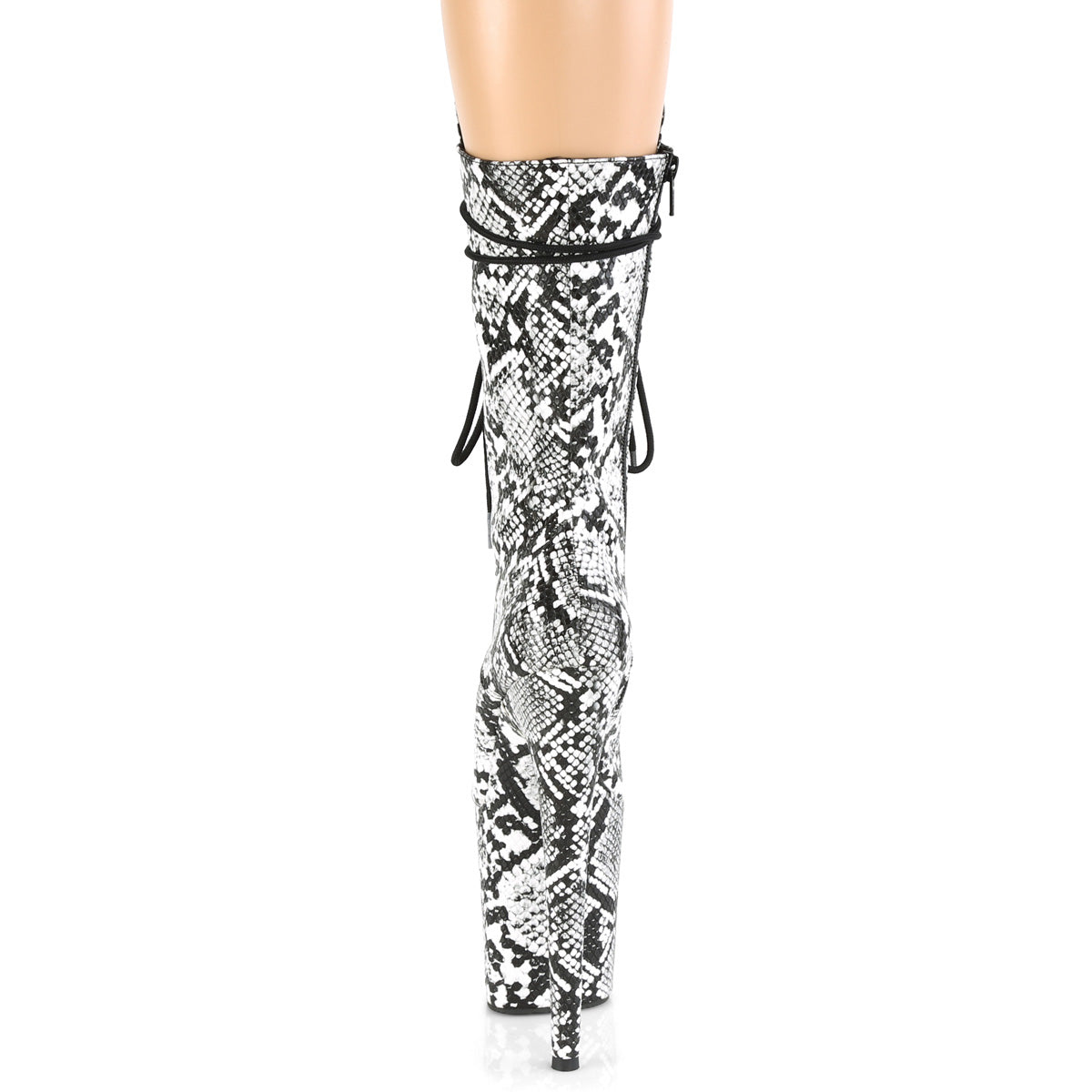 FLAMINGO-1050SP Pleaser Black-White Snake Print/Black-White Snake Print Platform Shoes [Pole Dancing Ankle Boots]