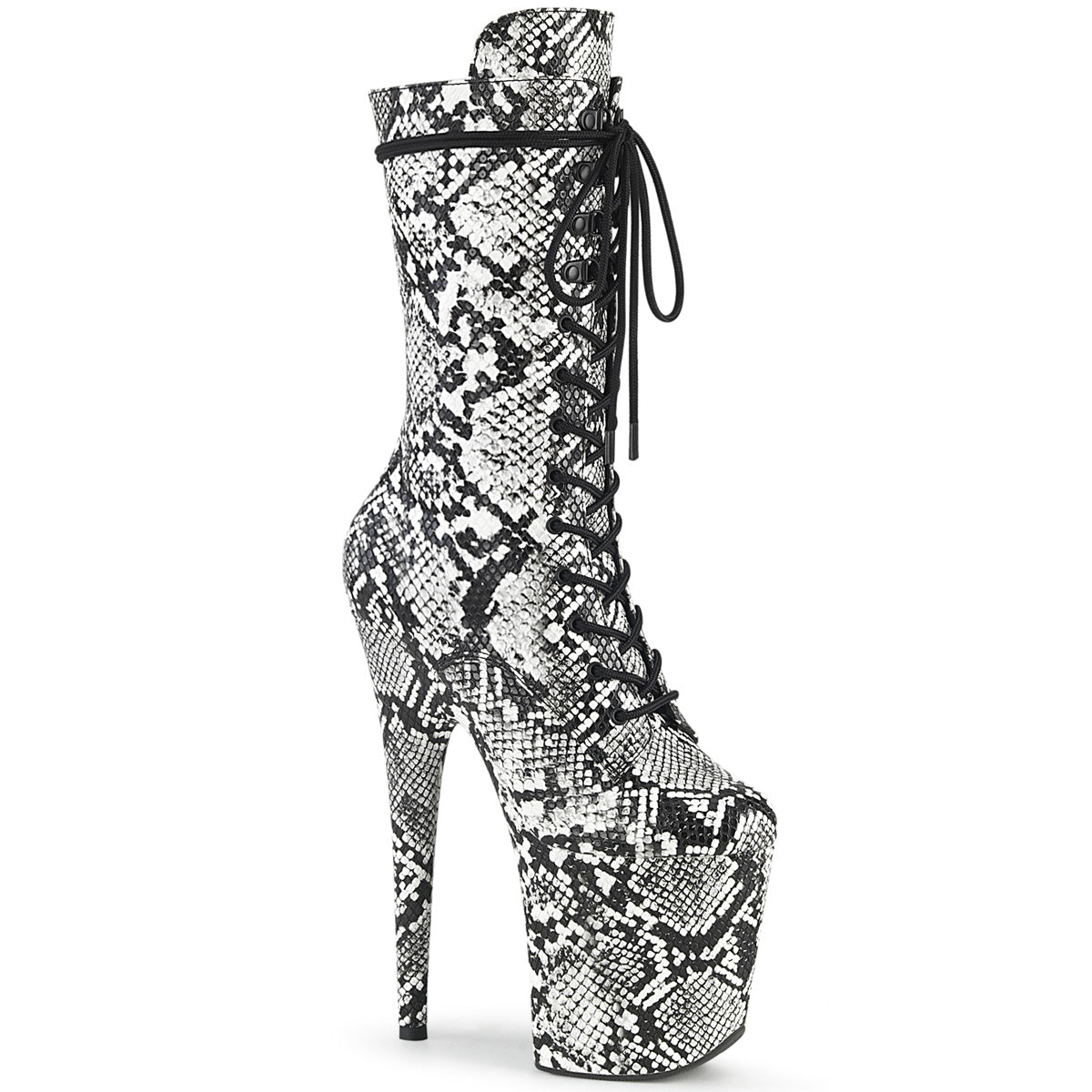 FLAMINGO-1050SP Strippers Heels Pleaser Platforms (Exotic Dancing) Blk-Wht Snake Print/Blk-Wht Snake Print