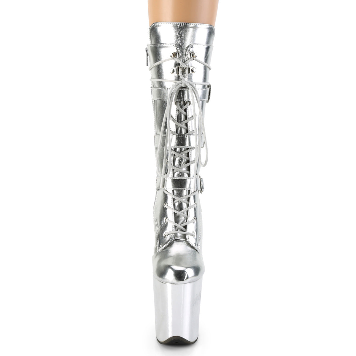 FLAMINGO-1053 Pleaser Silver Metallic Pu/Silver Metallic Pu Platform Shoes [Pole Dancing Ankle Boots]