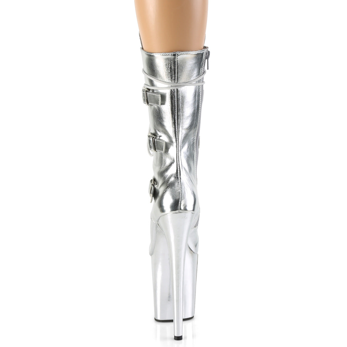 FLAMINGO-1053 Pleaser Silver Metallic Pu/Silver Metallic Pu Platform Shoes [Pole Dancing Ankle Boots]