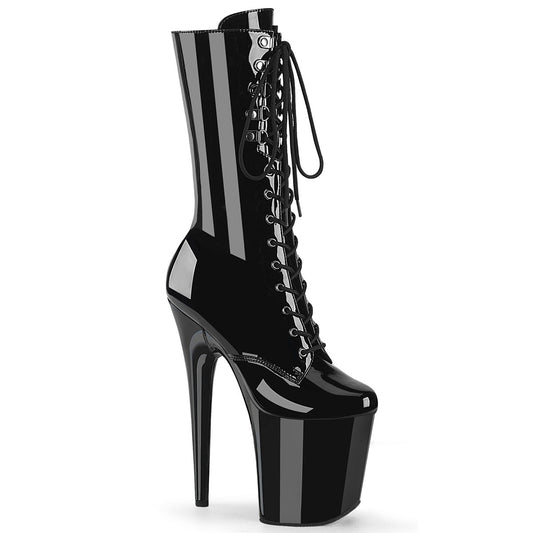 FLAMINGO-1054 Pleaser Black Patent Platform Shoes [Pole Dancing Ankle Boots]