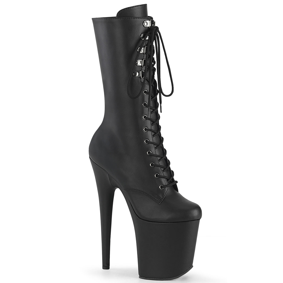 FLAMINGO-1054 Pleaser Black Faux Leather/Black Matte Platform Shoes [Pole Dancing Ankle Boots]