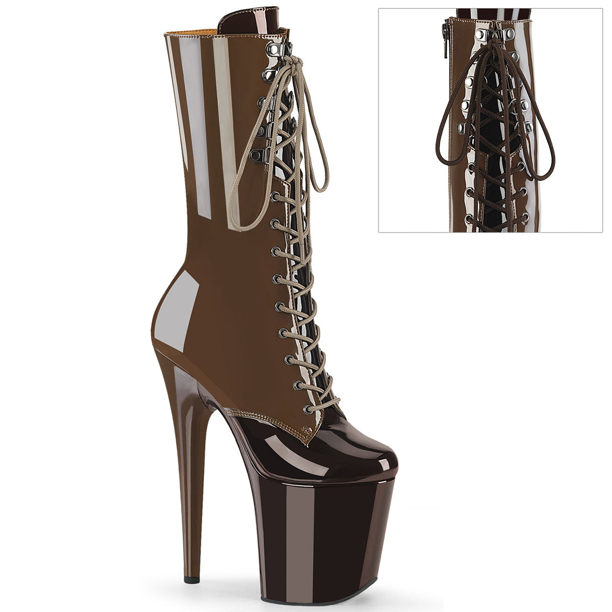 FLAMINGO-1054DC Pleaser Mocha-Coffee Patentocha Coffee Platform Shoes [Pole Dancing Ankle Boots]