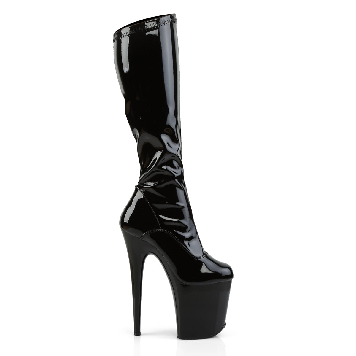 FLAMINGO-2000 Pleaser Black Stretch Patent/Black Platform Shoes [Knee High Boots]