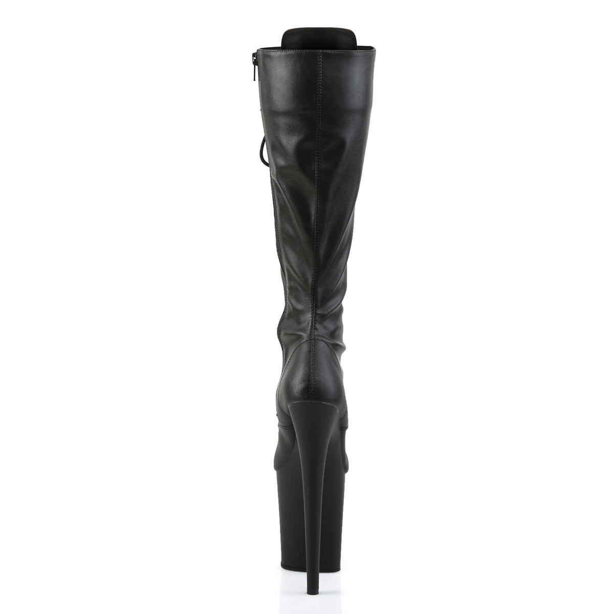 FLAMINGO-2023 Pleaser Black Stretch Faux Leather/Black Matte Platform Shoes [Knee High Boots]