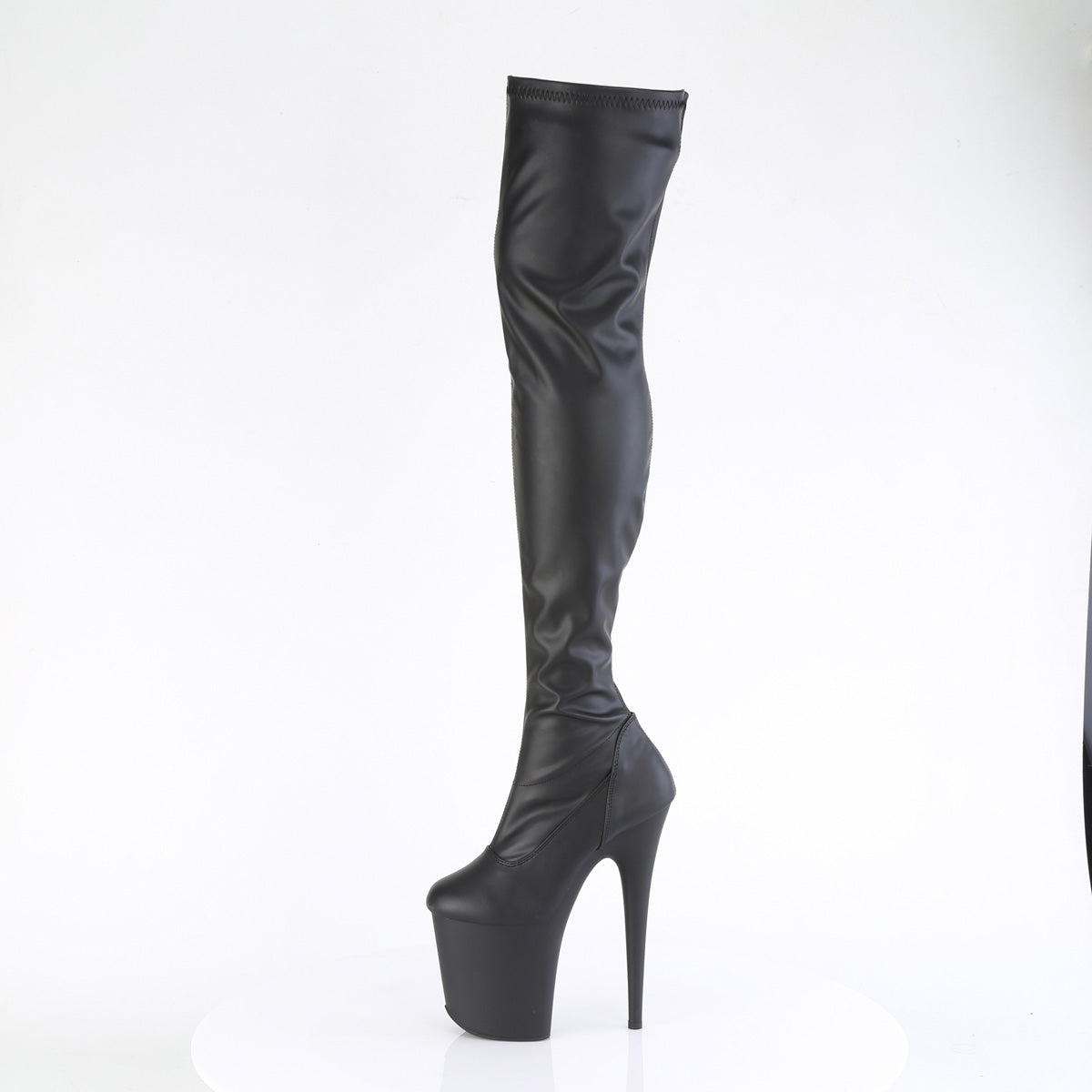 FLAMINGO-3000 Pleaser Black Faux Leather/Black Matte Platform Shoes [Thigh High Boots]