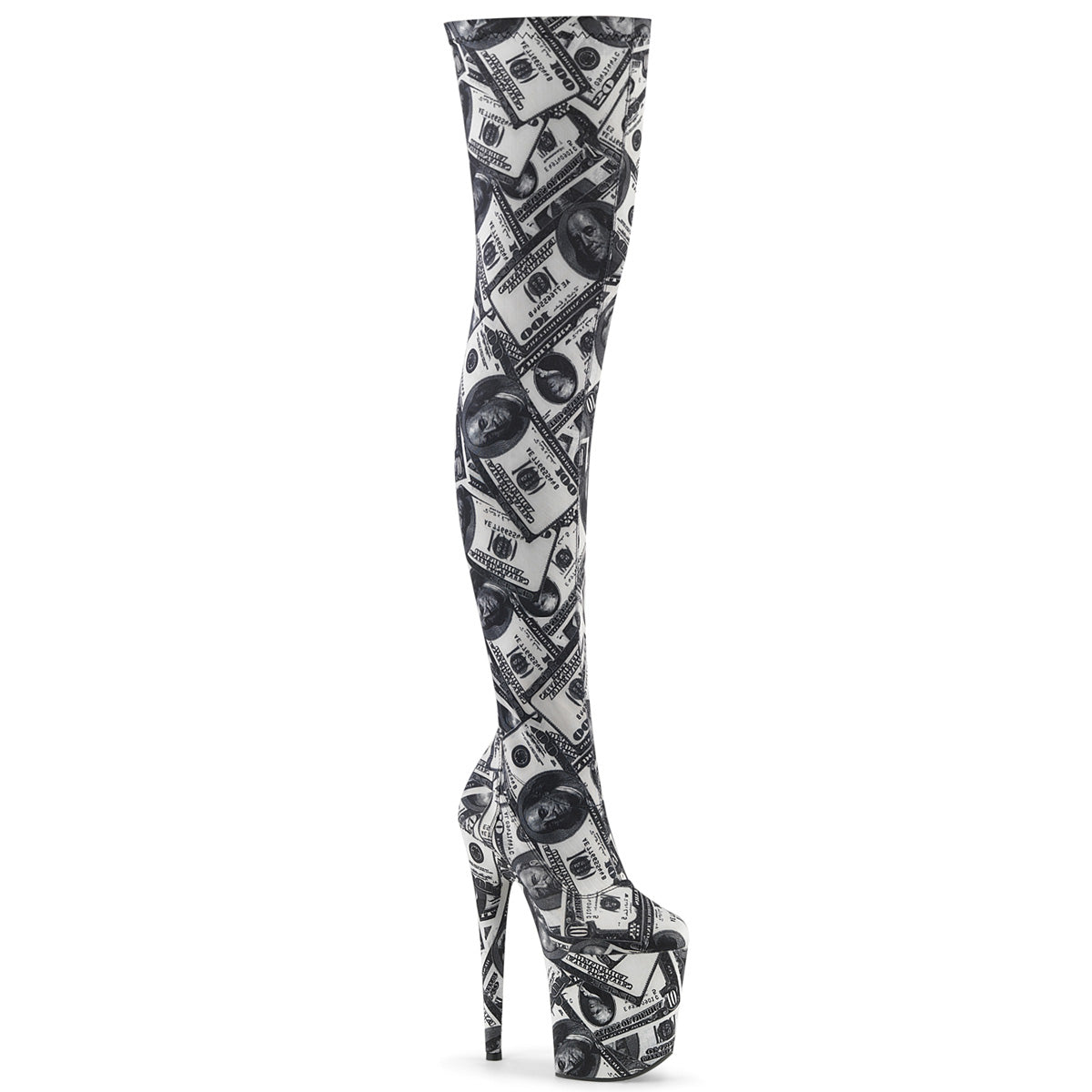 FLAMINGO-3000DP Strippers Heels Pleaser Platforms (Exotic Dancing) Wht-Blk Str. Fabric/Wht-Blk Fabric