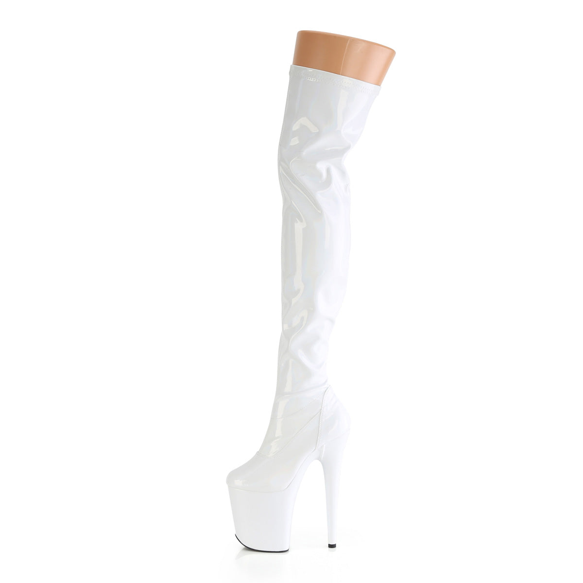 FLAMINGO-3000HWR Pleaser White Stretch Holo/White Holo Platform Shoes [Thigh High Boots]