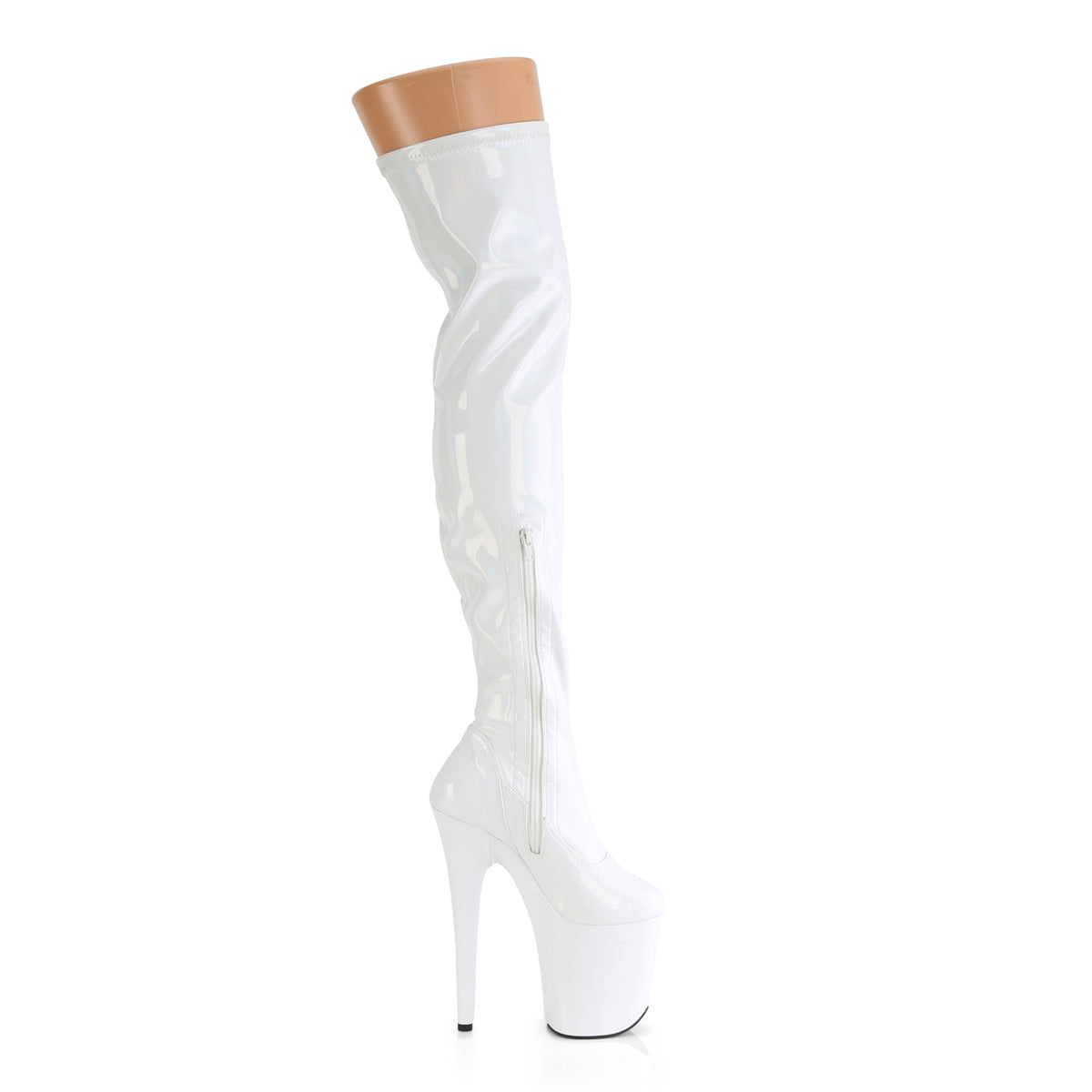 FLAMINGO-3000HWR Pleaser White Stretch Holo/White Holo Platform Shoes [Thigh High Boots]