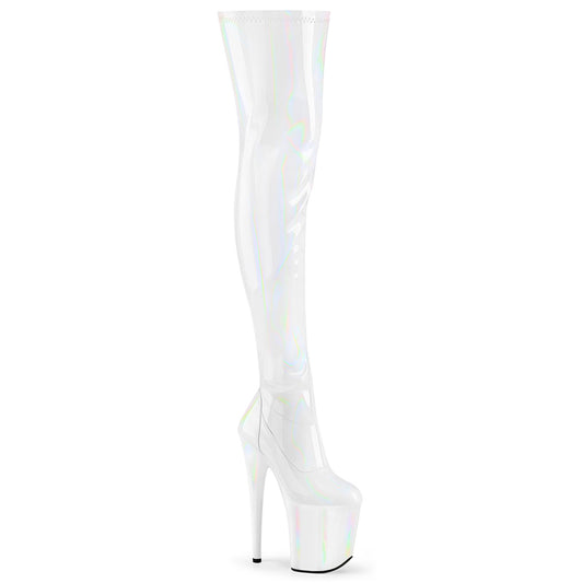 FLAMINGO-3000HWR Strippers Heels Pleaser Platforms (Exotic Dancing) Wht Str. Holo/Wht Holo