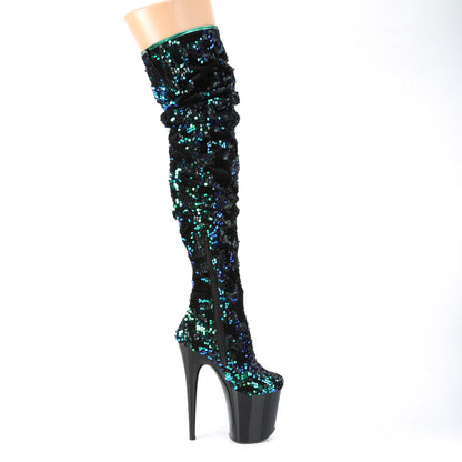 FLAMINGO-3004 Pleaser Green Iridescent Sequins Sexy Platform Shoes (Pole Dancing Heels)