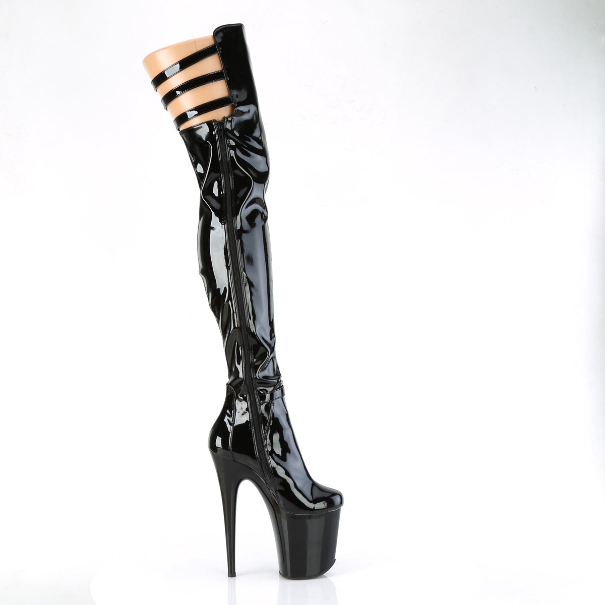 FLAMINGO-3055 Pleaser Black Stretch Patent/Black Platform Shoes [Thigh High Boots]