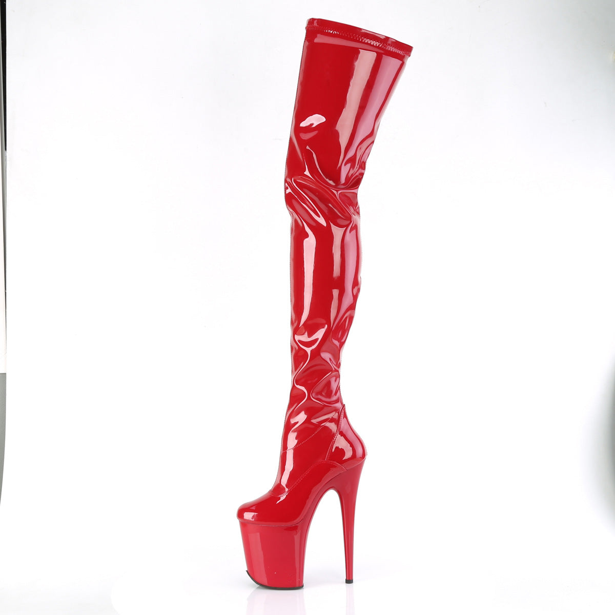 FLAMINGO-4000 Pleaser Red Stretch Patent/Red Platform Shoes [Crotch High Boots]