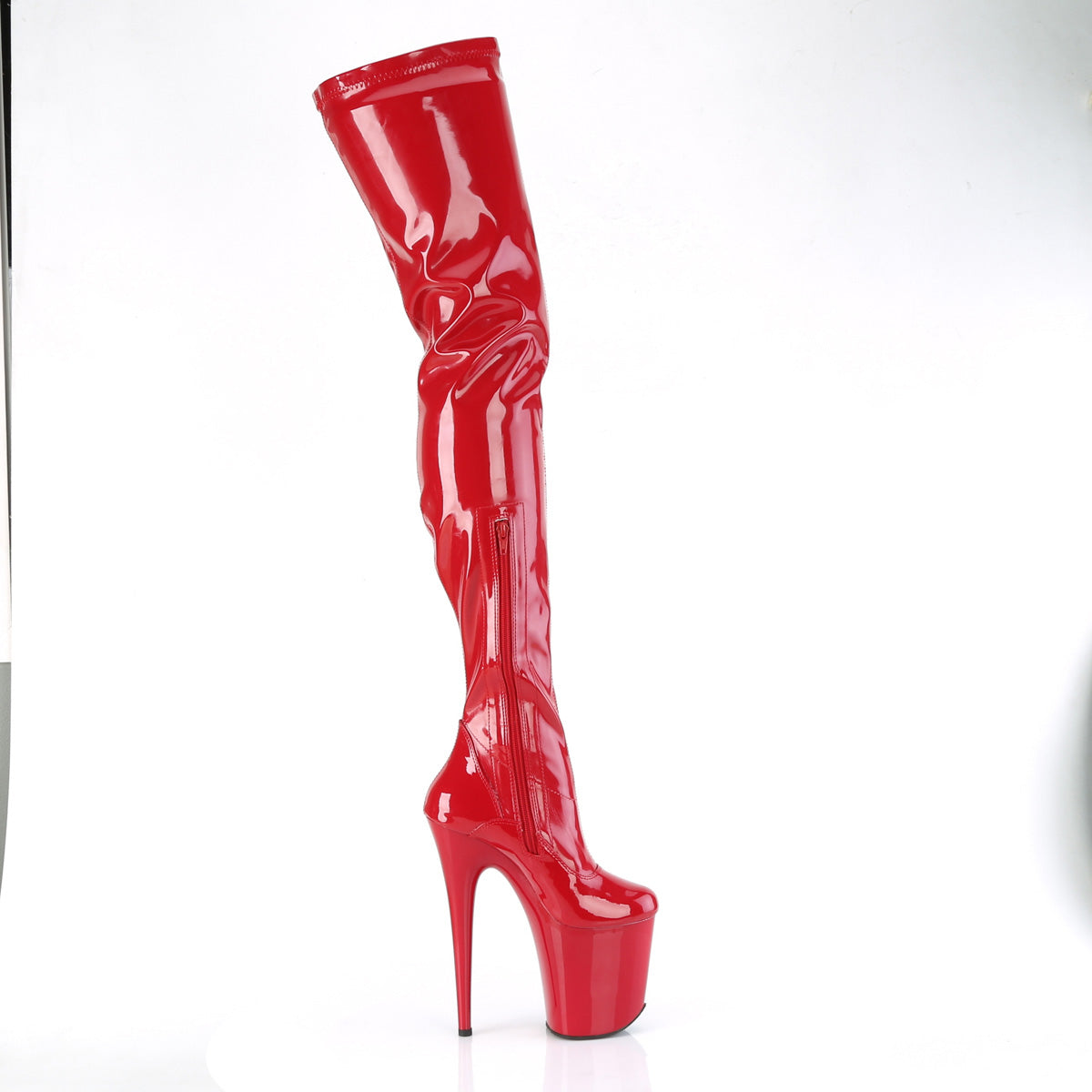 FLAMINGO-4000 Pleaser Red Stretch Patent/Red Platform Shoes [Crotch High Boots]