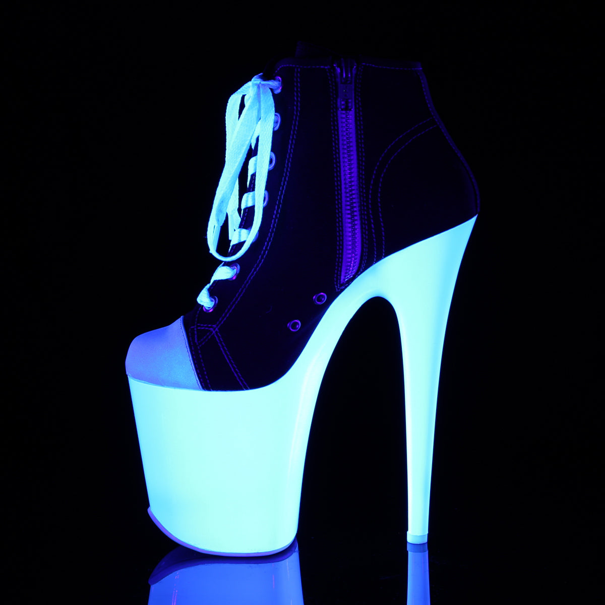 FLAMINGO-800SK-02 Pleaser Black Canvas/Neon White Platform Shoes [Exotic Dancing Shoes]