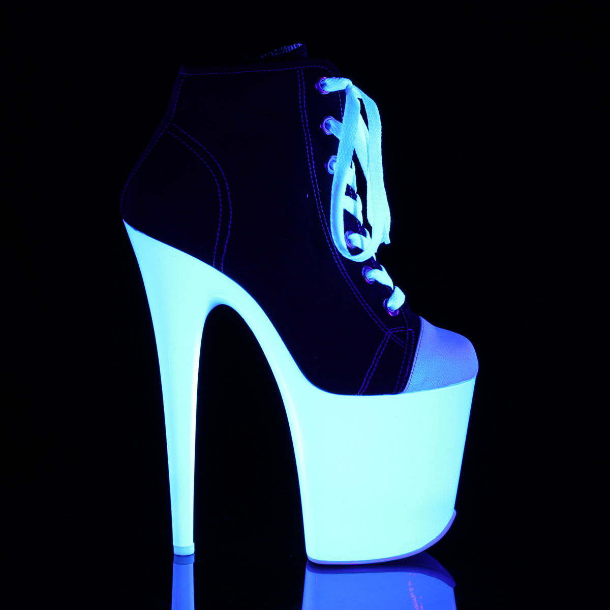 FLAMINGO-800SK-02 Pleaser Black Canvas/Neon White Platform Shoes [Exotic Dancing Shoes]