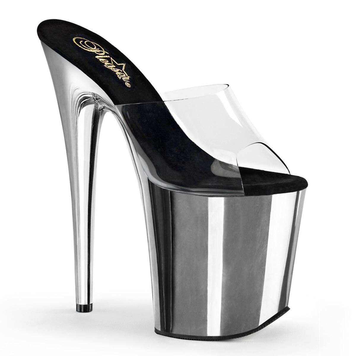 FLAMINGO-801 Strippers Heels Pleaser Platforms (Exotic Dancing) Clr/Slv Chrome