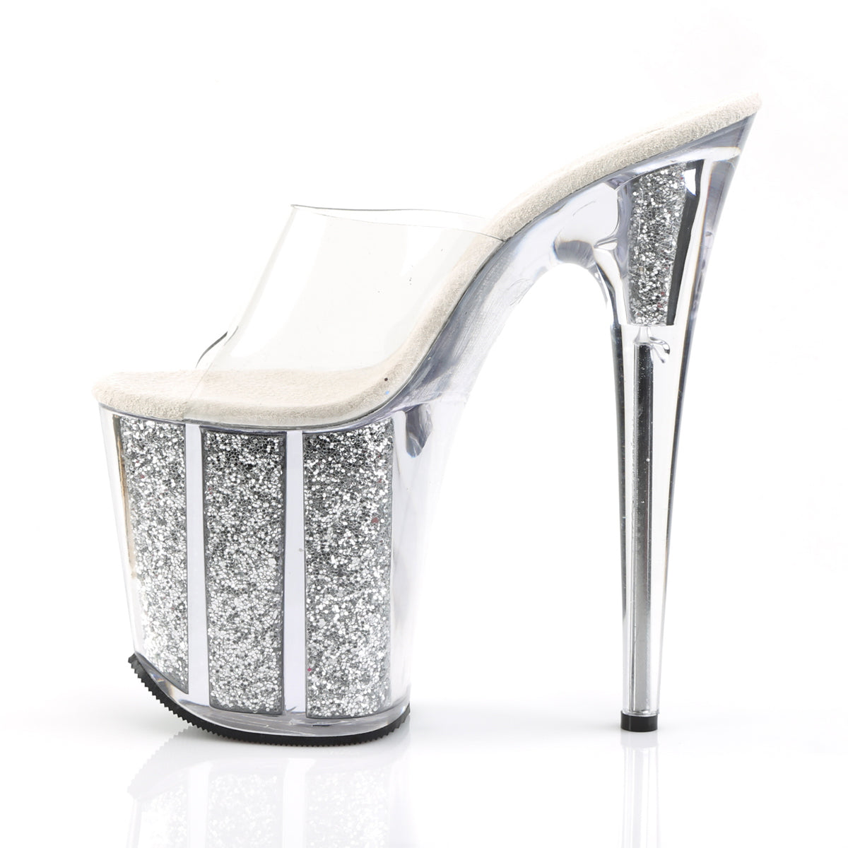 FLAMINGO-801G Pleaser Clear/Silver Glitter Platform Shoes [Exotic Dancing Shoes]