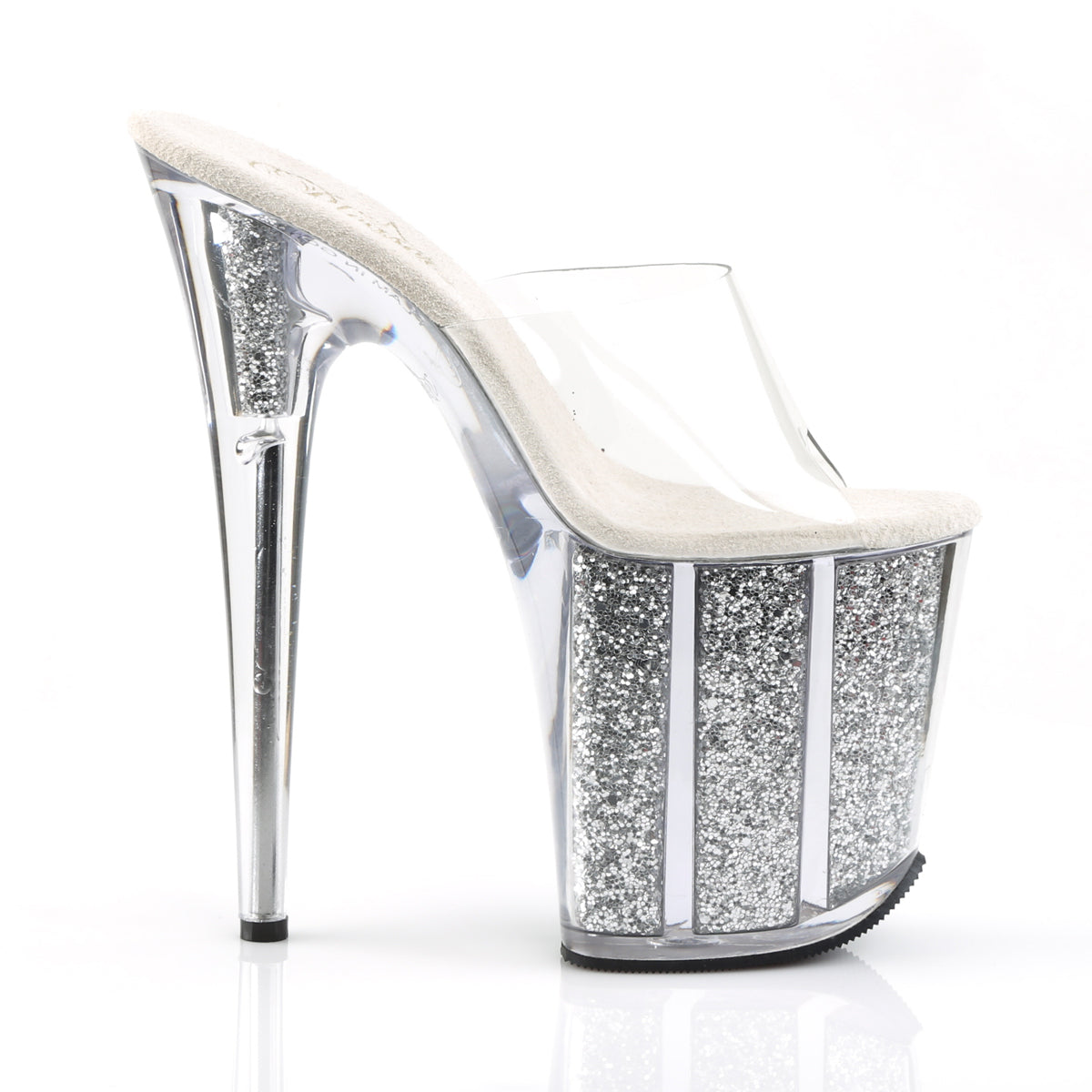 FLAMINGO-801G Pleaser Clear/Silver Glitter Platform Shoes [Exotic Dancing Shoes]