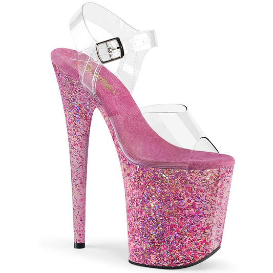 FLAMINGO-808CF Strippers Heels Pleaser Platforms (Exotic Dancing) Clr/Pink Confetti