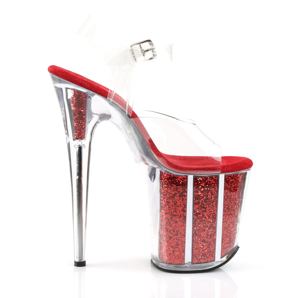 FLAMINGO-808G Pleaser Clear/Red Glitter Platform Shoes [Exotic Dancing Shoes]