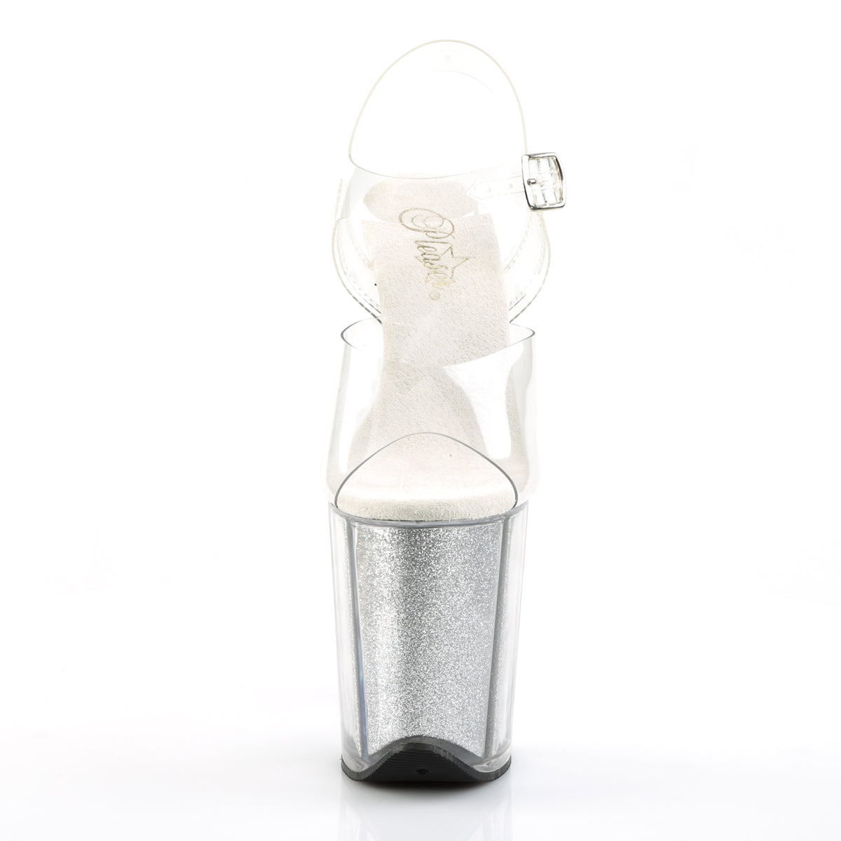 FLAMINGO-808G Pleaser Clear/Silver Gltr Platform Shoes [Exotic Dancing Shoes]