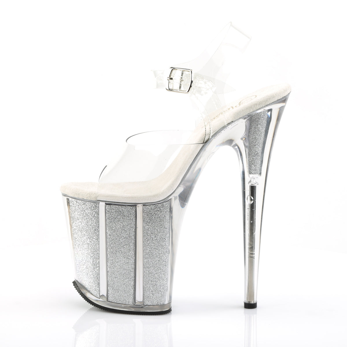 FLAMINGO-808G Pleaser Clear/Silver Gltr Platform Shoes [Exotic Dancing Shoes]