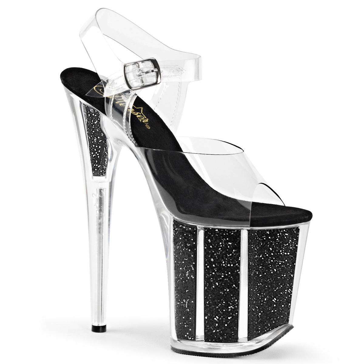 FLAMINGO-808G Strippers Heels Pleaser Platforms (Exotic Dancing) Clr/Blk Gltr