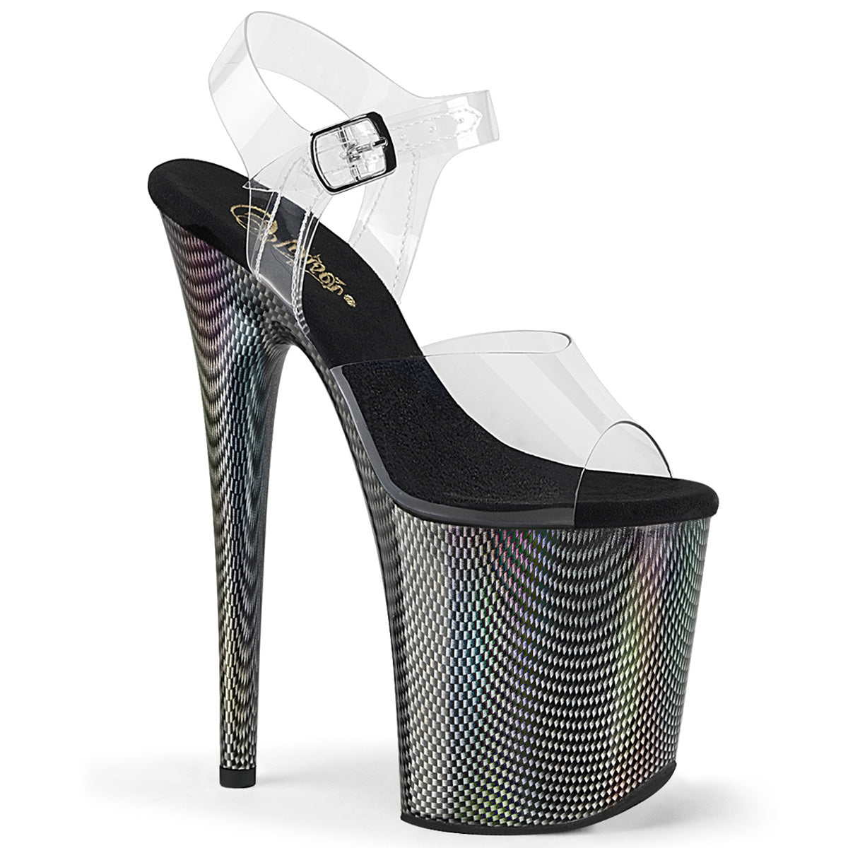 FLAMINGO-808HCP Strippers Heels Pleaser Platforms (Exotic Dancing) Clr/Blk Holo