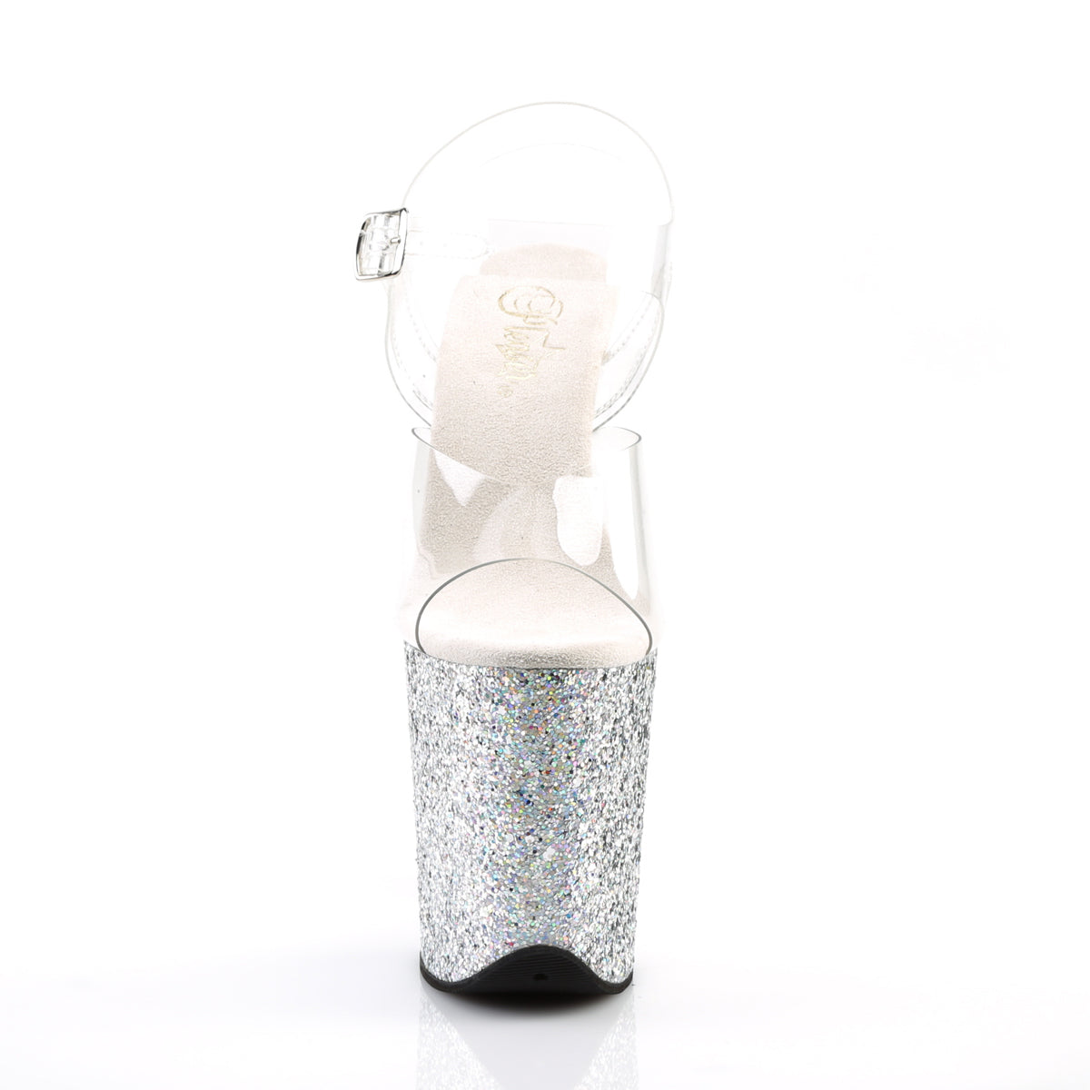 FLAMINGO-808LG Pleaser Clear/Silver Multi Glitter Platform Shoes [Exotic Dancing Shoes]