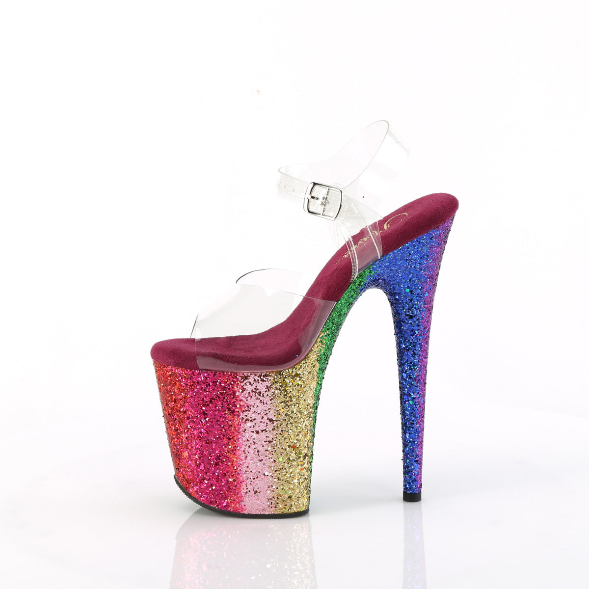 FLAMINGO-808RBG Pleaser Clear/Rainbow Glitter Platform Shoes [Exotic Dancing Shoes]