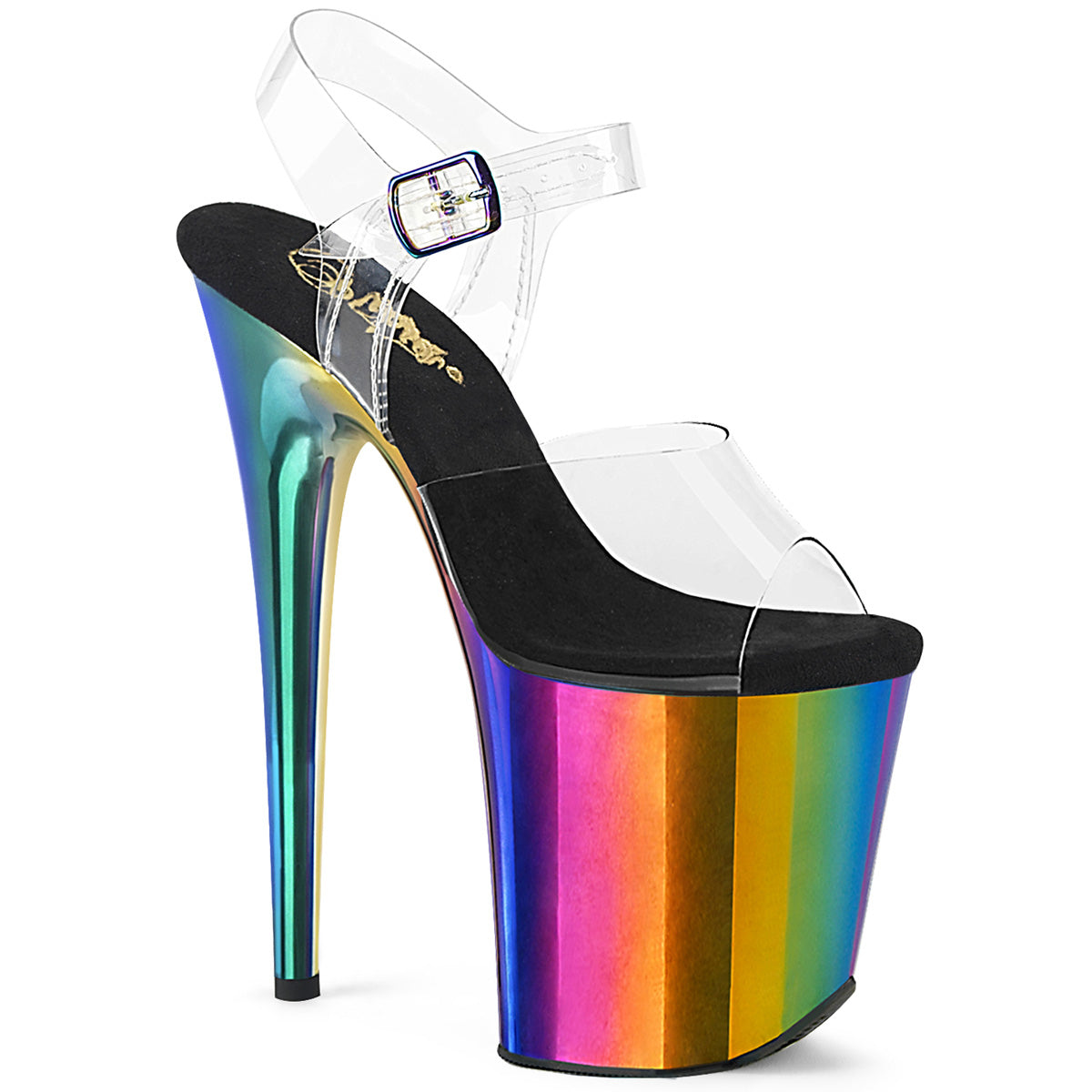 FLAMINGO-808RC Strippers Heels Pleaser Platforms (Exotic Dancing) Clr/Rainbow Chrome