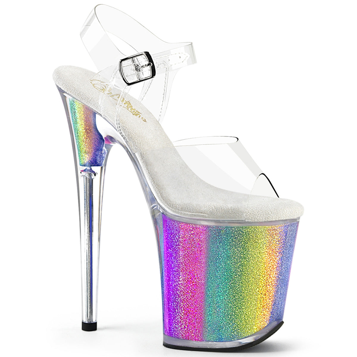 FLAMINGO-808RG-01 Pleaser Clear/Rainbow Glitter Platform Shoes [Exotic Dancing Shoes]