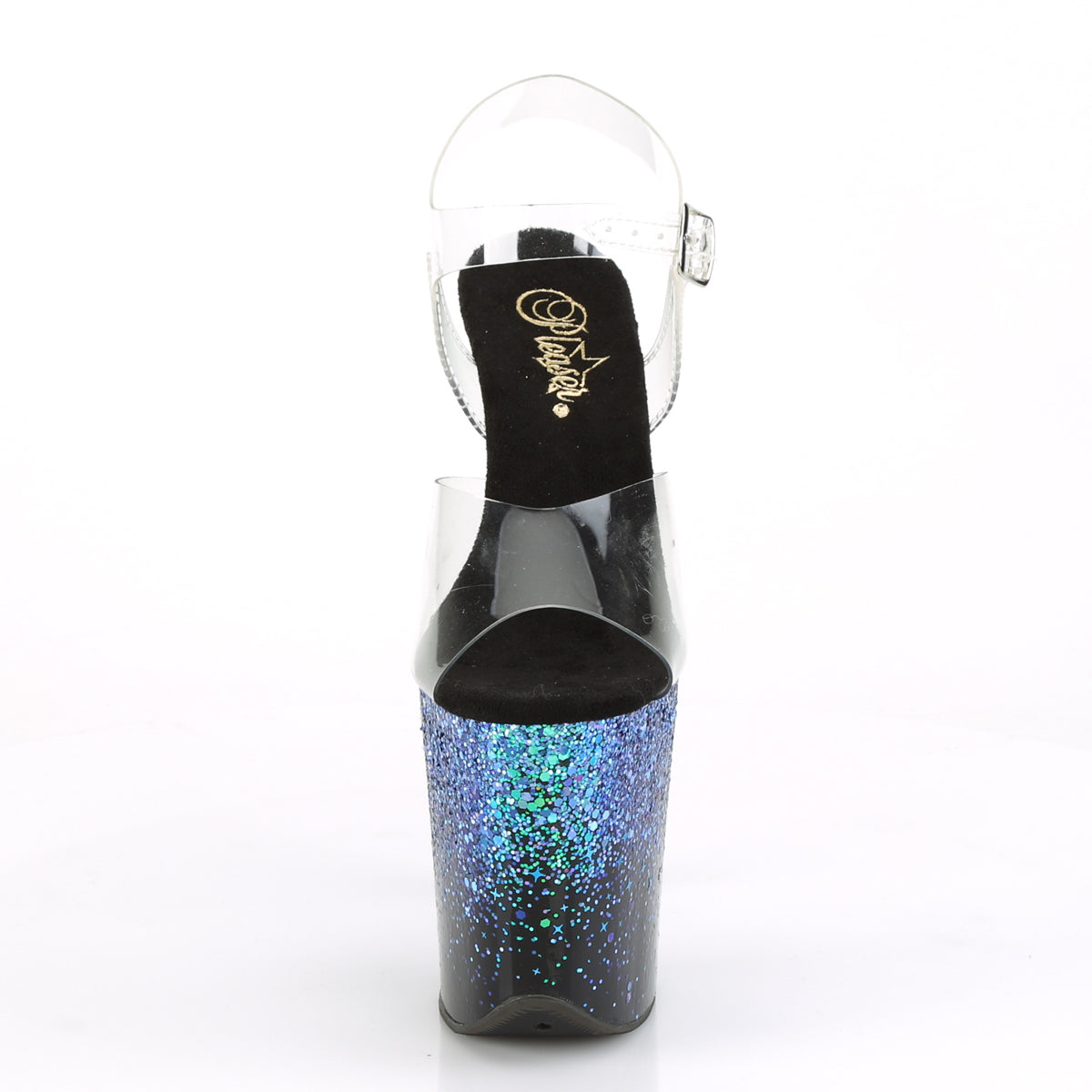 FLAMINGO-808SS Pleaser Clear/Black-Blue Multi Glitter Platform Shoes [Exotic Dancing Shoes]