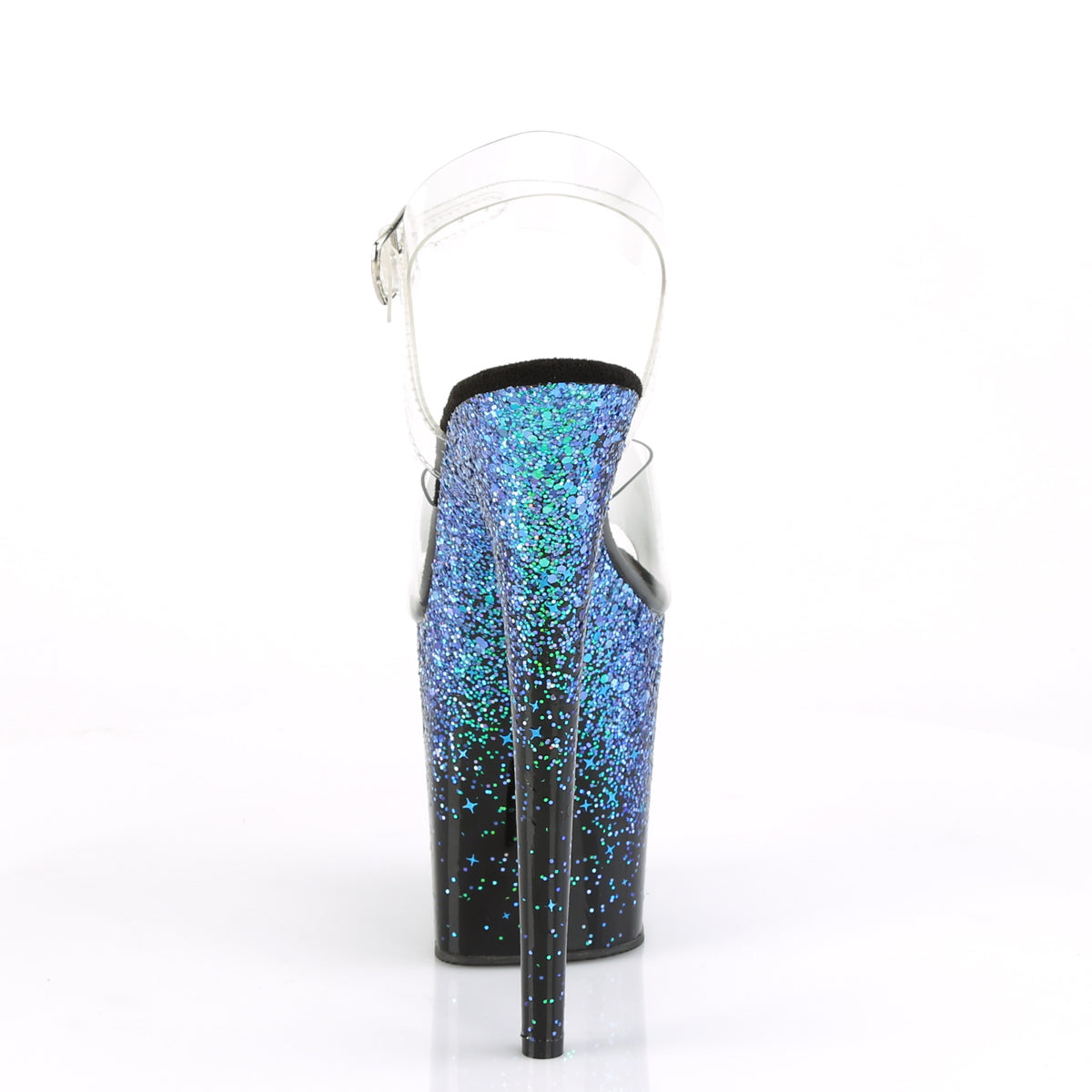 FLAMINGO-808SS Pleaser Clear/Black-Blue Multi Glitter Platform Shoes [Exotic Dancing Shoes]