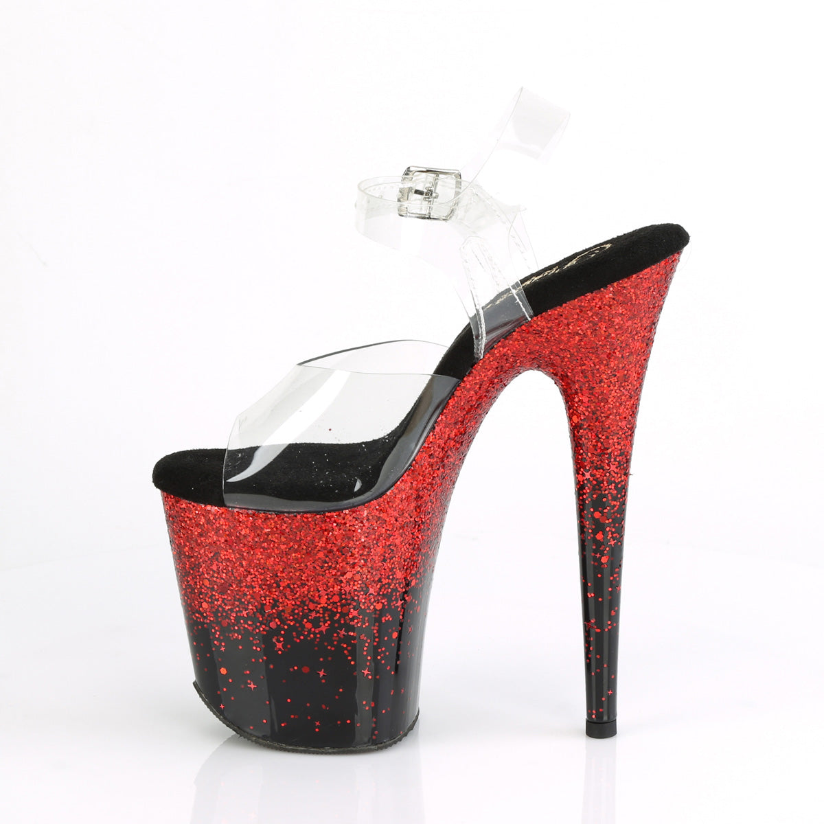 FLAMINGO-808SS Pleaser Clear/Black-Red Multi Glitter Platform Shoes [Exotic Dancing Shoes]