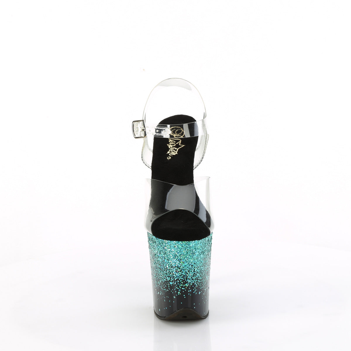 FLAMINGO-808SS Pleaser Clear/Black-Turquoise Multi Glitter Platform Shoes [Exotic Dancing Shoes]