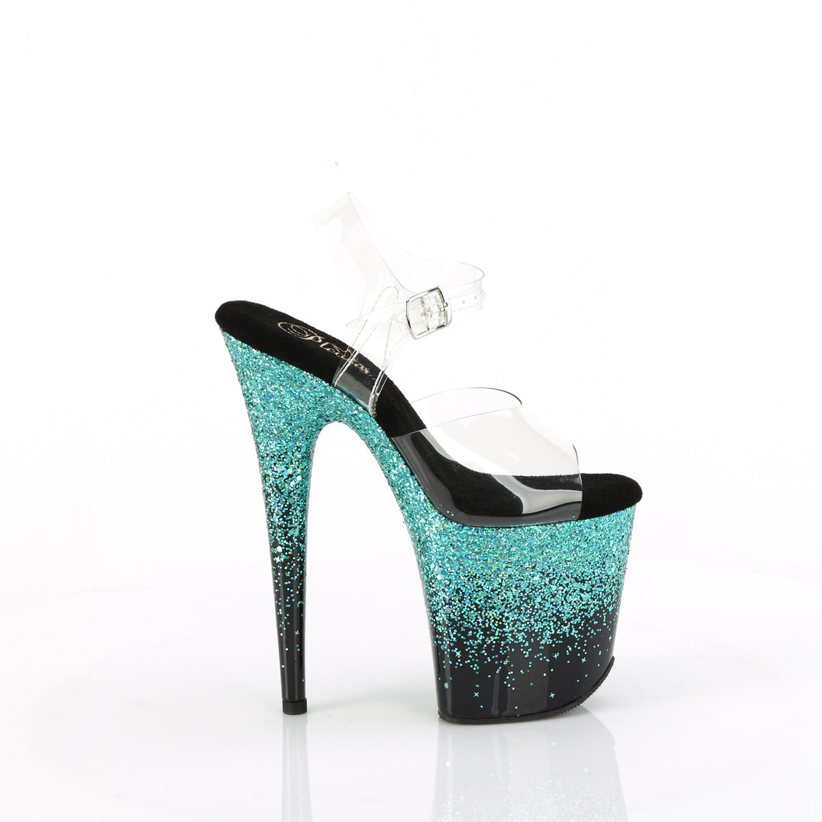 FLAMINGO-808SS Pleaser Clear/Black-Turquoise Multi Glitter Platform Shoes [Exotic Dancing Shoes]