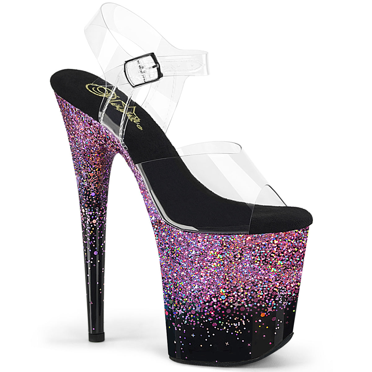 FLAMINGO-808SS Pleaser Clear/Black-Purple Multi Glitter Platform Shoes [Exotic Dancing Shoes]