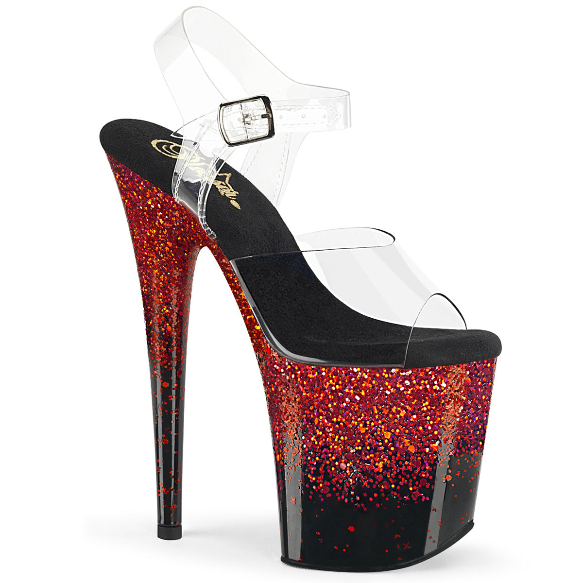 FLAMINGO-808SS Strippers Heels Pleaser Platforms (Exotic Dancing) Clr/Blk-Red Multi Glitter