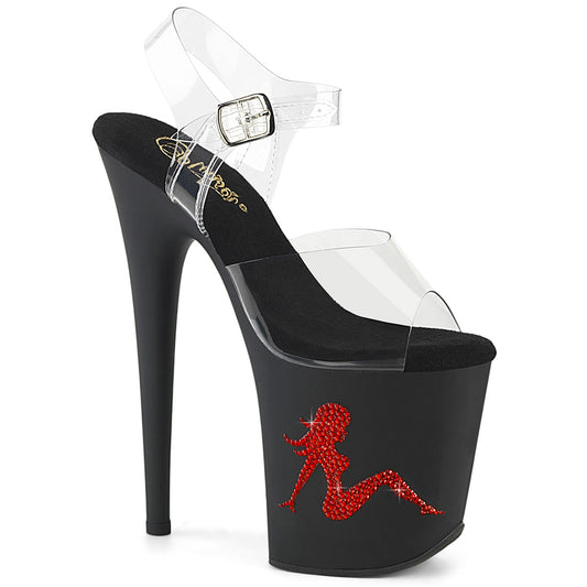 FLAMINGO-808TGRS Pleaser Clear/Black-Red Platform Shoes [Exotic Dancing Shoes]