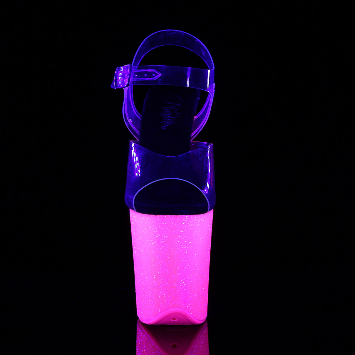 FLAMINGO-808UVG Pleaser Clear/Neon H Pink Glitter Platform Shoes [Exotic Dancing Shoes]