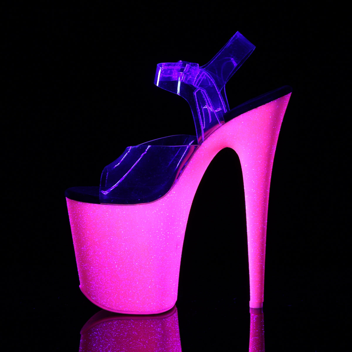 FLAMINGO-808UVG Pleaser Clear/Neon H Pink Glitter Platform Shoes [Exotic Dancing Shoes]