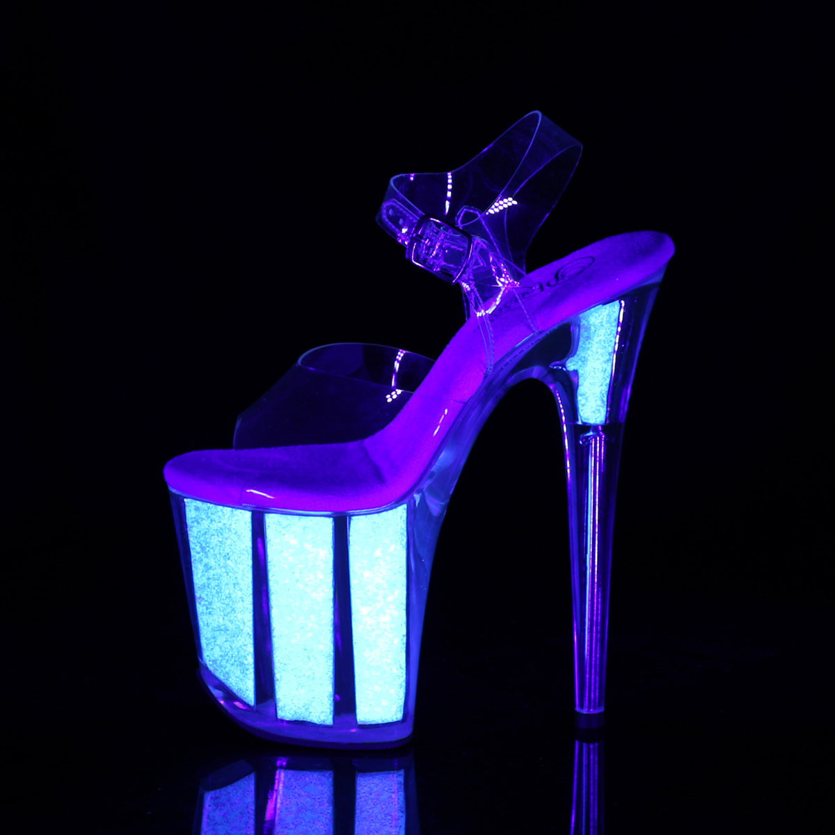 FLAMINGO-808UVG Pleaser Clear/Neon Opal Glitter Platform Shoes [Exotic Dancing Shoes]