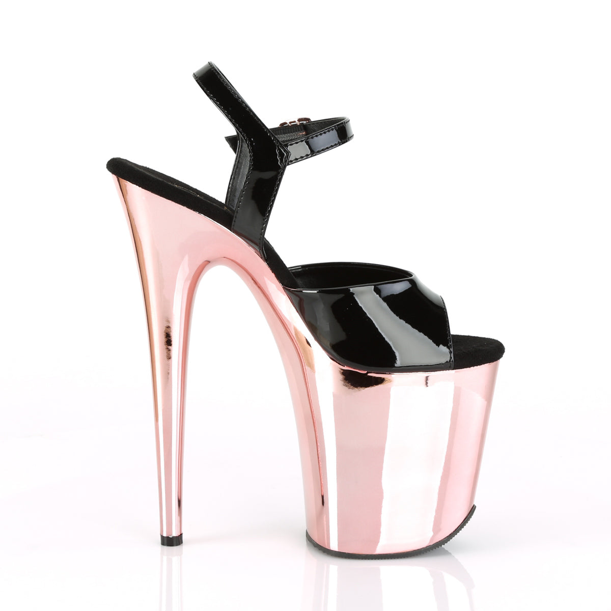 FLAMINGO-809 Pleaser Black Patent/Rose Gold Chrome Platform Shoes [Exotic Dancing Shoes]