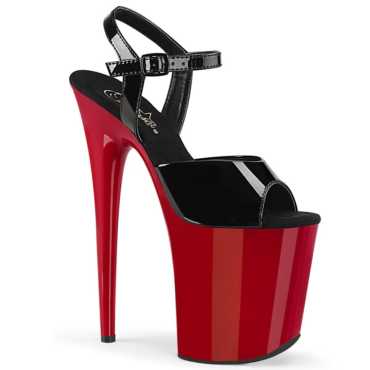 FLAMINGO-809 Strippers Heels Pleaser Platforms (Exotic Dancing) Blk Pat/Red