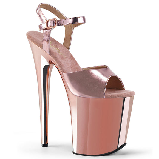 FLAMINGO-809 Strippers Heels Pleaser Platforms (Exotic Dancing) Rose Gold Met. Pu/Rose Gold Chrome