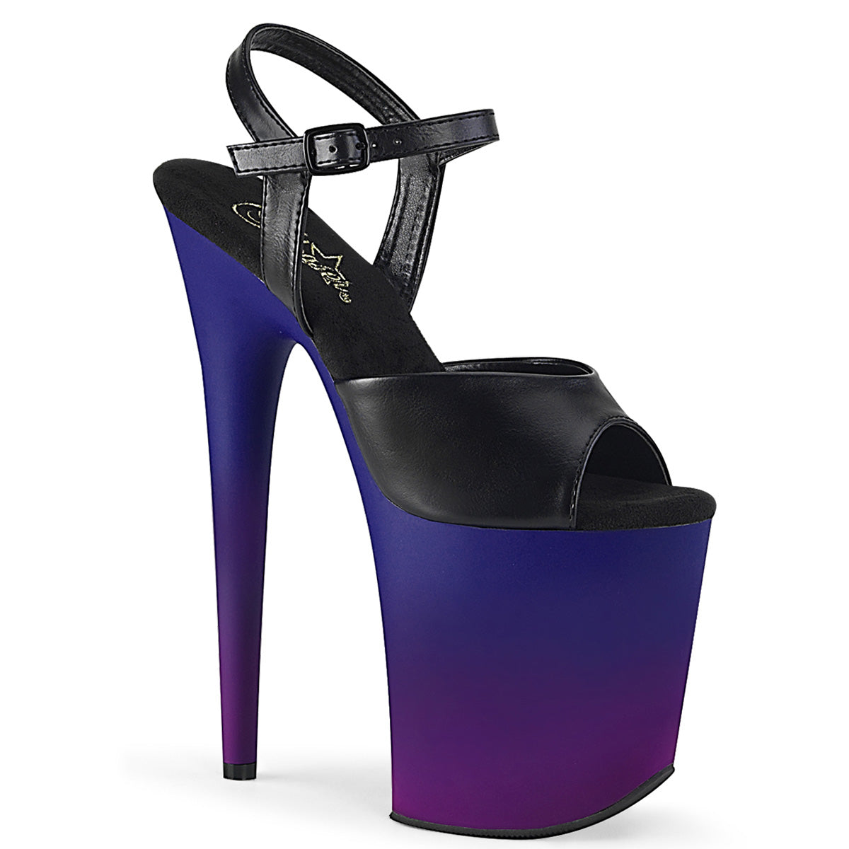 FLAMINGO-809BP Strippers Heels Pleaser Platforms (Exotic Dancing) Blk Faux Leather/Blue-Purple Ombre